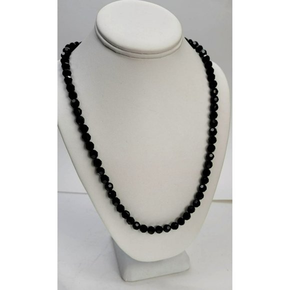 Black Glass Round Faceted Beaded Necklace and Bracelet Set Vintage Glam LI320 - Picture 2 of 9